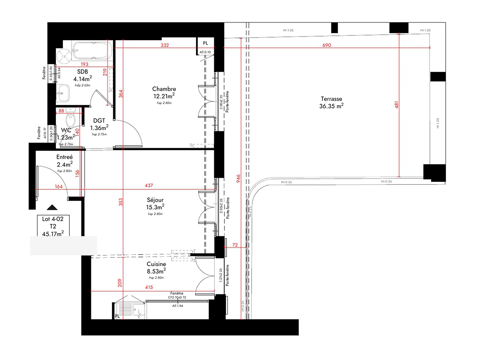 Floor plan for lot 4-02 apartment with terrace in Nice