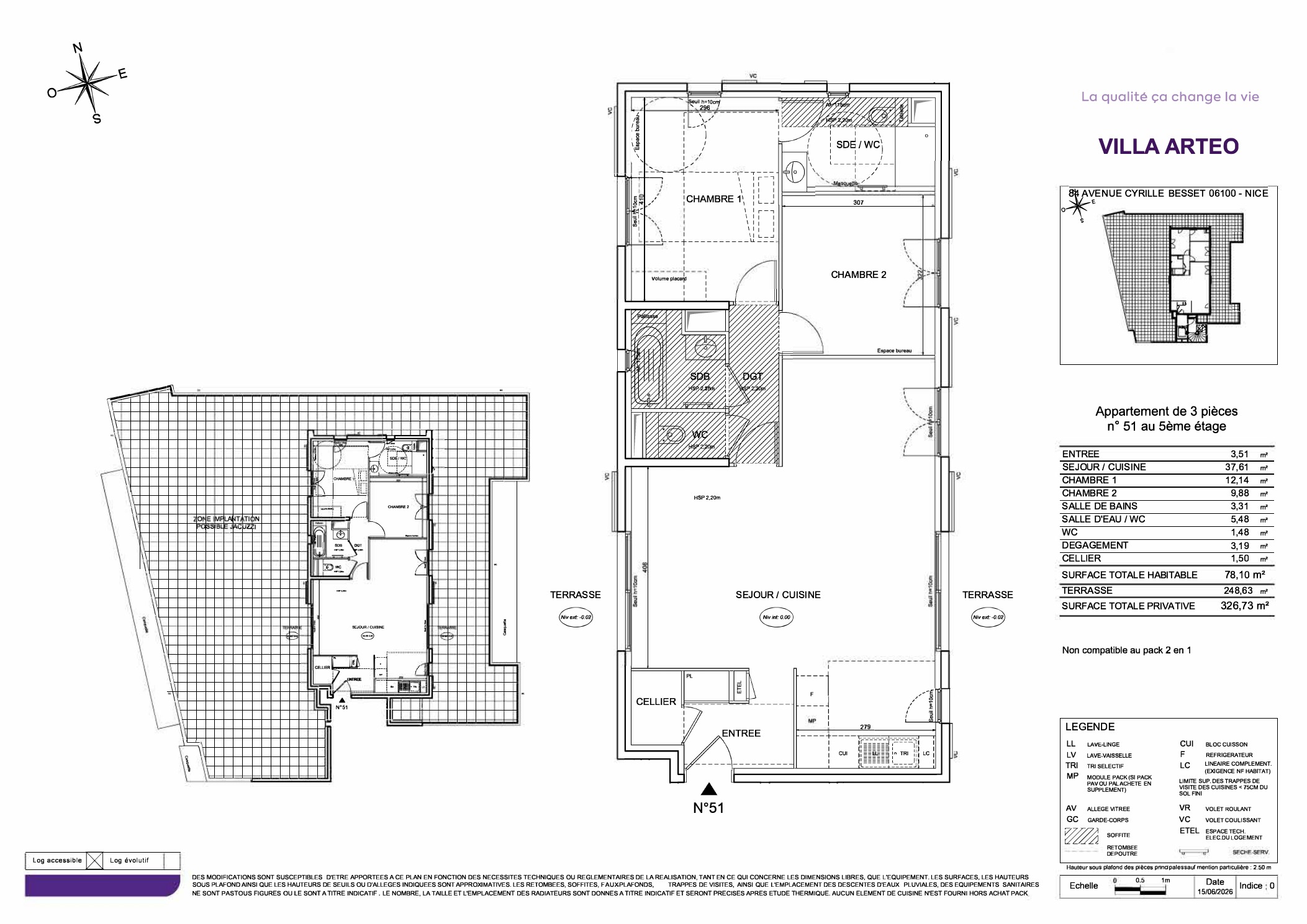 Indicative floor plan for Villa Arteo lot 51 in Nice