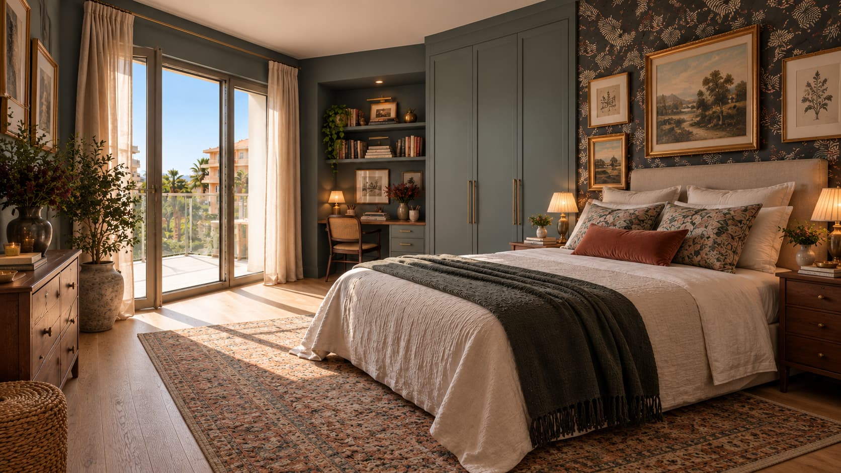 Bedroom presentation for a one-bedroom apartment at Villa Arteo in Nice